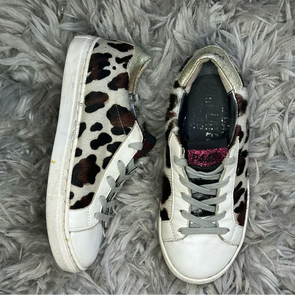 P448 cow hair leopard print lace up sneakers girl’s shoe size 2